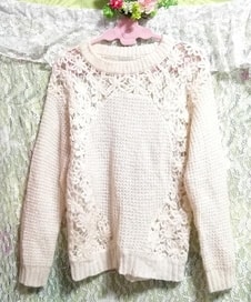 White floral white flower lace long sleeve sweater knit tops, knit, sweater & long sleeve & medium size
