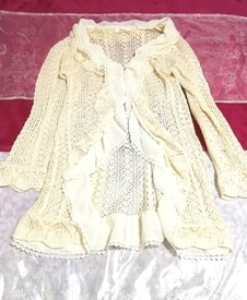 フローラルホワイトシフォン襟レースフリルカーディガン Floral white chiffon collar lace ruffle cardigan