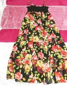 Black tops red green floral skirt camisole maxi one piece