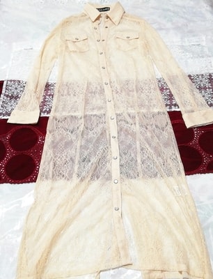 Flax lace maxi shirt style see-through negligee nightwear, ladies' fashion, cardigan, medium size