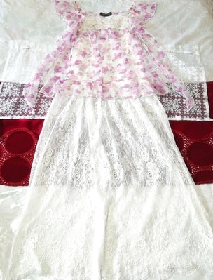 Lilafarbenes, durchsichtiges Tunika-Negligé-Nachthemd mit Blumenmuster, Babydoll-Kleid, 2 Stück, Mode, Frauenmode, Nachtwäsche, Pyjama