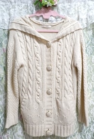 पुष्प सफेद स्वेटर बुनना शैली हूडेड कार्डिगन / बाहरी पुष्प सफेद स्वेटर नाइट हुड कार्डिगन / बाहरी