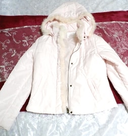 Light pink rabbit fur hooded blouson coat / outer