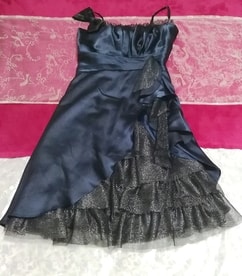 Navy blue navy camisole lace black ribbon one piece dress Blue navy camisole lace black ribbon one piece dress