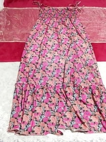 黒グレーピンクマゼンタ花柄キャミソールマキシワンピース Black gray pink magenta floral print camisole maxi onepiece, ワンピース&ロングスカート&Mサイズ