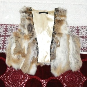 茶白灰ラビットファーベストカーディガン Brown White Ash Rabbit Fur Vest Cardigan, レディースファッション, カーディガン, Mサイズ