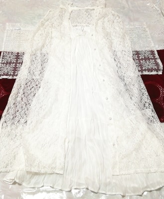 Белое кружевное ночное белье хаори-неглиже без рукавов белое шифоновое платье-камзол 2P Белое кружевное шифоновое камзол-платье-неглиже, мода и женская мода и ночное белье, пижамы
