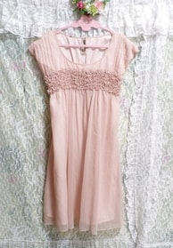 ピンクフリルシフォンワンピースドレス/チュニック Pink frill chiffon onepiece dress/tunic
