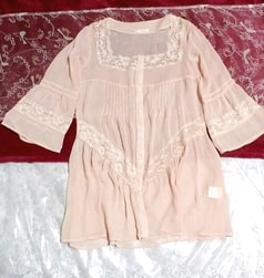 Симпатичное розовое прозрачное кружевное неглиже с оборками / туника / топы 02, Мода и женская мода и ночное белье, Пижамы