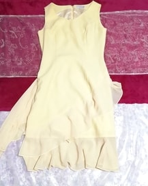 黄色フリルレースシフォンノースリーブミニスカートワンピース Yellow ruffle lace chiffon sleeveless mini skirt onepiece