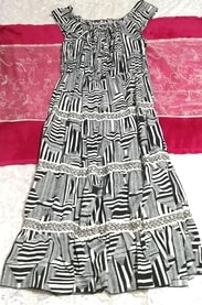 Black gray check pattern long skirt maxi one piece