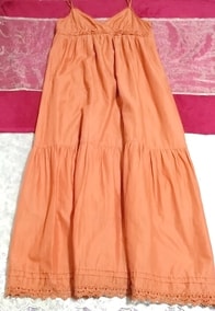 オレンジコットン100%キャミソールロングマキシワンピース Orange cotton 100% camisole long maxi onepiece