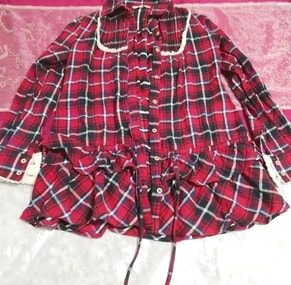 Red navy check pattern cardigan, ladies fashion & cardigan & L size
