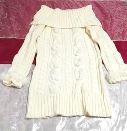 सफ़ेद सफ़ेद खरगोश फर सजावटी बुनाई लंबी आस्तीन/स्वेटर/बुना/टॉप, Knit, स्वेटर, लम्बी आस्तीन, मध्यम आकार