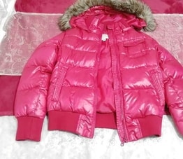 Fluorescent pink magenta hooded short down coat cloak outerwear, coat, down coat, m size