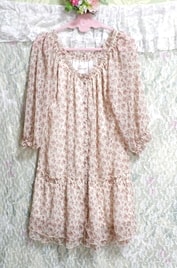 ピンク花柄フリルチュニック/トップス/ネグリジェ Pink flower pattern ruffle tunic/tops/negligee
