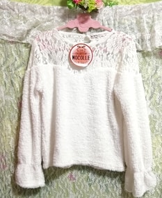 Mokomokore MOCOLLE White shoulder lace long sleeve sweater knit tops White shoulder lace long sleeve sweater knit tops