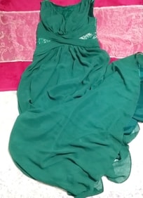 緑グリーンシフォン着丈160cmロングマキシワンピースドレス Green chiffon 62.99 in long maxi onepiece dress