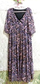 VIVAYOU purple ethnic pattern chiffon long maxi one piece dress