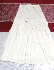 फोगिया व्हाइट लेस मैक्सी लॉन्ग स्कर्ट, लॉन्ग स्कर्ट और फ्लेयर्ड स्कर्ट, इकट्ठा स्कर्ट और मध्यम आकार