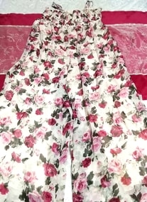 ピンクパープル花柄シフォンキャミソールロングスカーチョマキシワンピース Pink purple floral pattern chiffon camisole maxi onepiece