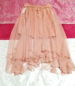 ピンクベージュシースルーレースミニスカートタグ付 Pink beige see through lace miniskirt with tag