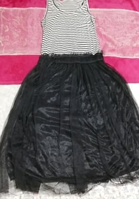 Black and white sleeveless tulle skirt maxi one piece