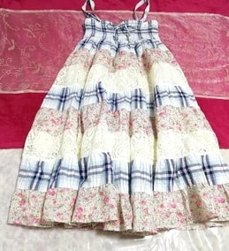 Синий розовый цветочный узор белое кружевное неглиже платье-камзол, мода и женская мода и камзол
