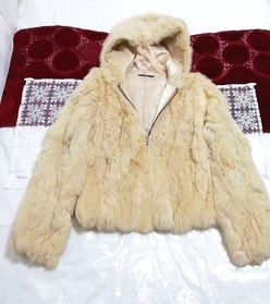 亜麻色ラビットファーフード上着カーディガン Flax-colored rabbit fur hood jacket cardigan