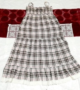 Black pink lace plaid chiffon camisole maxi dress, dress & long skirt & L size