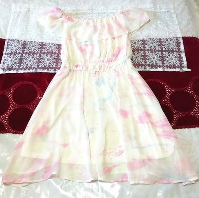 White pink light blue fluffy chiffon sleeveless tunic negligee nightgown dress, tunic, sleeveless, sleeveless, l size
