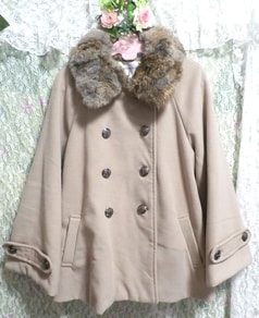 Cute beige pink rabbit fluffy poncho style fur coat
