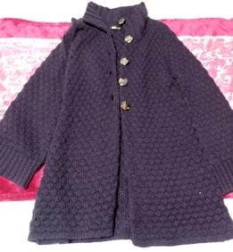 紫パープルの手編みロングカーディガン/羽織 Purple knit long cardigan/coat, レディースファッション&カーディガン&Mサイズ