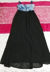 デニムトップス黒シフォンキャミソールロングスカートマキシワンピース Denim tops black chiffon camisole long skirt maxi onepiece, ワンピース&ロングスカート&Mサイズ