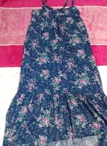 Navy flower pattern chiffon camisole maxi one piece, dress & long skirt & L size