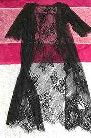 Черный длинный кардиган haori с кружевным цветочным принтом