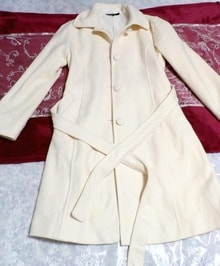 Langer Mantel aus weißer Wolle mit Blumenmuster / Außen, Mantel & Mantel allgemein & Größe M