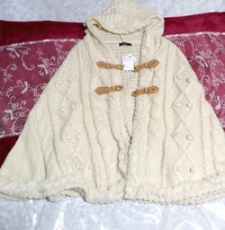 Suéter con capucha de piel de conejo blanco floral Capa poncho Precio 6, 980 yenes con etiqueta Suéter con capucha de piel de conejo blanco floral Capa poncho, moda y chaqueta para mujer, chaqueta y poncho