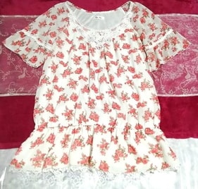 Mädchenhaftes, kurzärmliges Negligé-Nachthemd-Tunikakleid aus Chiffon mit Blumenmuster und weißer Spitze, Tunika, Kurzarm, Größe m