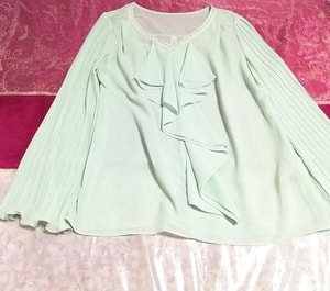 CECIL McBEE Tops túnica de manga larga con volantes de gasa verde, túnica y manga larga y talla mediana