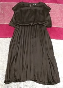 Brown satin pleated skirt one piece