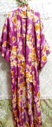 Lila-gelber Yukata-Kimono mit Blumenmuster für japanische Kleidung, Yukata, Yukata (einzeln), Andere