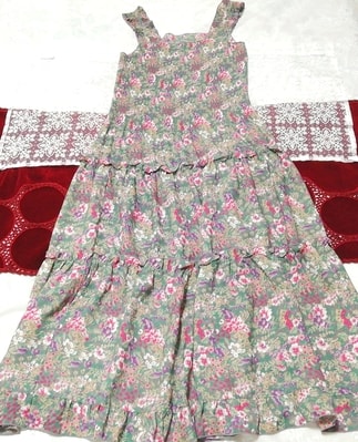 Green floral sleeveless negligee nightwear maxi dress, dress & long skirt & M size