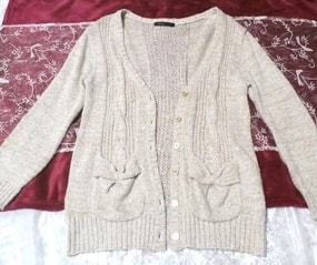 淡いベージュピンクラメの編み状カーディガン/羽織 Light beige pink glitter knit cardigan/coat, レディースファッション&カーディガン&Mサイズ
