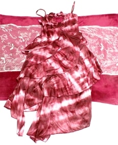 Camisola / una pieza / vestido de gasa con volantes y volantes rojo púrpura magenta