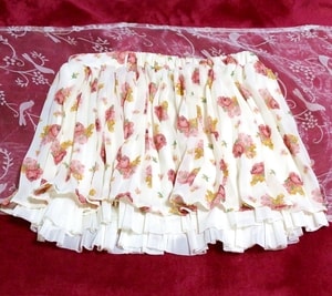 白フローラルホワイト花柄フリルフレアミニスカート/ボトムス White floral white floral pattern ruffle flare mini skirt