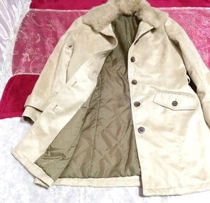 Manteau de trench-coat de fourrure de lapin de couleur de lin ivoire / manteau de trench-coat de fourrure de lapin de couleur de lin ivoire extérieur