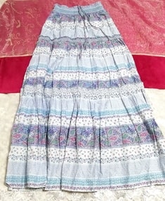 青エスニック柄コットン100%ロングマキシスカート Blue ethnic pattern 100% cotton long maxi skirt