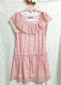 Pink floral chiffon sleeveless dress tunic tops, tunic & short sleeves & medium size