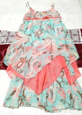 Зеленое розовое этническое шифоновое платье-неглиже макси с камзолом, мода и женская мода и камзол